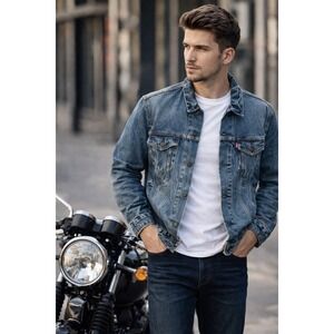 Levi's Denim Trucker Jacket Men's Size L Blue 100% Cotton Classic Fit‎